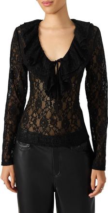 Steve Madden Elvie Sheer Lace Long Sleeve Top in Black at Nordstrom, Size Xx-Large