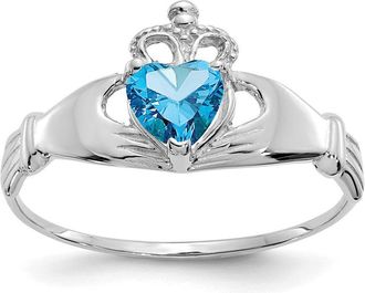 Diamond2Deal 14k White Gold Blue Cubic Zirconia Claddagh Heart Ring