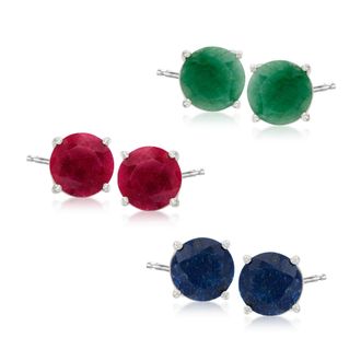 Ross-Simons Multi-Stone Jewelry Set: 3 Pairs Of Stud Earrings in Sterling Silver