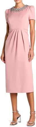 Mac Duggal Hand Embellished Rhinestone Neckline Column Dress in Rose Pink at Nordstrom, Size 14
