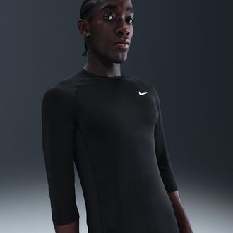 Nike Mens Dri-FIT 3/4-Sleeve Baseball Top in Black | FZ1364-010