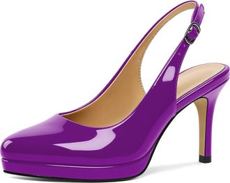 EDEFS Womens Purple Patent Slingback Heels with 3.5 Inch High Heel Platform Elegant Court Shoes for Office and Evening Wear UK2