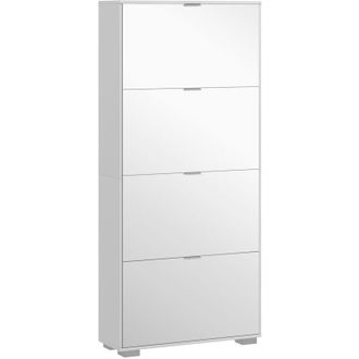 HOMCOM Scarpiera Slim con Specchio e 4 Cassetti per 24 Paia di Scarpe Bianco - Homcom