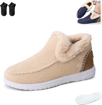 Generic Cozy Fleece Slip-On Boots,Womens Winter Warm Plush Lined Non-Slip Flat Shoes,Indoor Outdoor Casual Fluffy Loafer Boot (Apricot, Adult, Adult, Women, 4