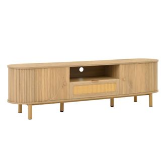 Urban Meuble Mueble de TV ovalado con caj&oacute;n de rat&aacute;n efecto madera y 2 puertas