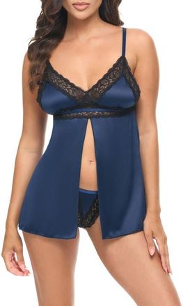 Oh là là Chéri Iris Babydoll Chemise in Estate Blue/Black at Nordstrom, Size X-Large