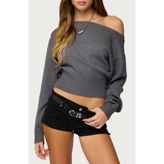 Edikted Doro Studded One-Shoulder Sweater in Dark-Gray at Nordstrom, Size X-Large