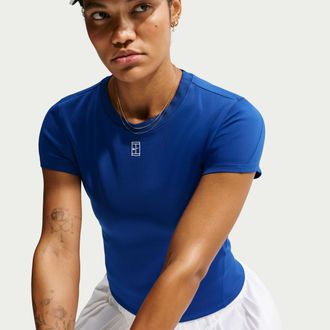 Nike Womens Court Advantage Dri-FIT Short-Sleeve Tennis Top in Blue | HQ2994-417