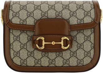 Gucci 1955 Mini Horsebit Schoudertas - Dames - Schoudertassen - Bruin - ONE Size - Katoen - Tassen