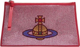 Vivienne Westwood Orb Versierde Clutch Tas - Dames - Clutches - Roze - ONE Size - Leer - Tassen