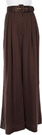 Zimmermann High-Waist Brown Silk Trousers with Matching Belt