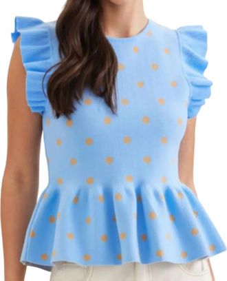Entro London Ruffle Cap Sleeves Top In Blue