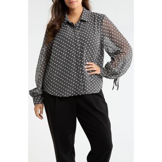 Liverpool Plaid Dobby Swiss Dot Top in Black/White Plaid at Nordstrom, Size 2X