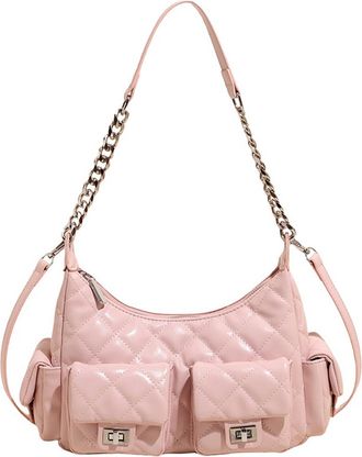 Generic PU Leather Quilted Trendy Shoulder Bags Fashion Crossbody Bag for Women (Pink)