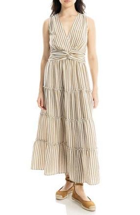 Max Studio Knotted Tiered Maxi Dress in Beige/White Stripe at Nordstrom Rack, Size X-Small