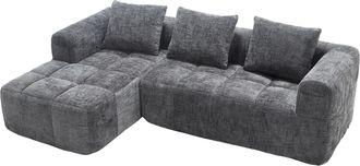 STILVORA Sof&aacute; Modular 3 Plazas En Chenilla Con M&eacute;ridienne, 2 Bolsillos Laterales Y 3 Cojines, Gris