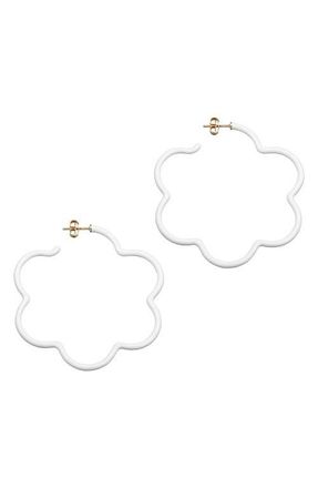 Bea Bongiasca Flower Enamel Hoop Earrings in White at Nordstrom