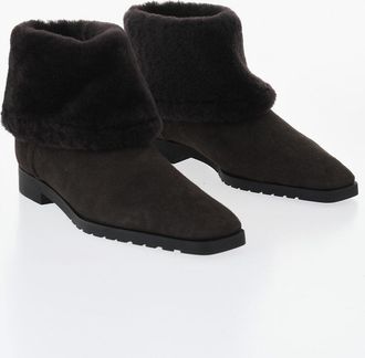 Toteme Stivaletti in Suede con Finitura in Shearling e Punta Squadrata Tot&ecirc;me