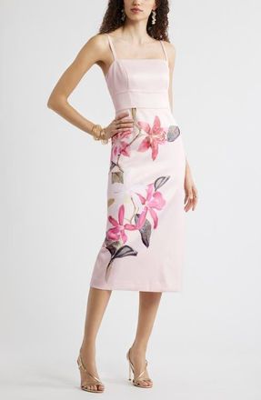 Chelsea28 Square Neck Column Cocktail Dress in Pink Marina Floral at Nordstrom, Size Xx-Small