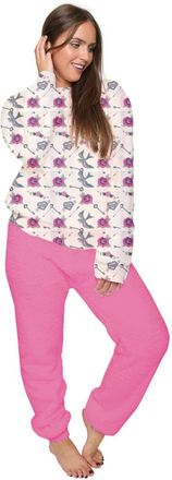 Generic Ladies Soft Warm Winter Cosy Fleece pyjamas Long Sleeve Bottom Pajama set Pjs (Birds Pink, Large)