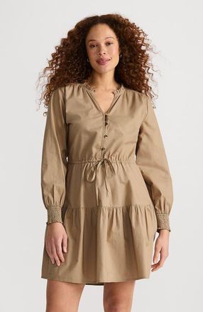Lands End Long Sleeve Cotton Poplin Mini Popover Dress in Desert Tan at Nordstrom, Size X-Large P