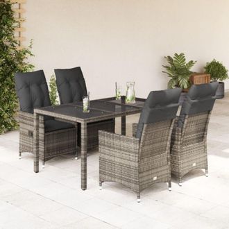 vidaXL Vidaxl - Set Comedor De Jard&iacute;n 5 Piezas Con Cojines Rat&aacute;n Sint&eacute;tico Gris