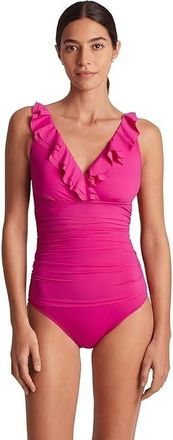 Lauren Ralph Lauren Womens Lauren Ralph Lauren Beach Club Swimsuits Blue Ruffle One-Piece BUU472