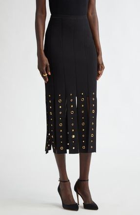 St. John Grommet Studded Car Wash Knit Skirt in Black at Nordstrom, Size Medium