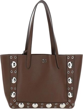 Valentino Garavani Borsa tote con borchie - Marrone
