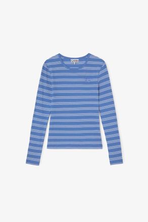 Ganni Nouvean Navy Long-sleeve Top with Stripes - Size XXS Organic Cotton