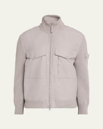 Stone Island Mens Wool and Cotton Hybrid Knit Blouson