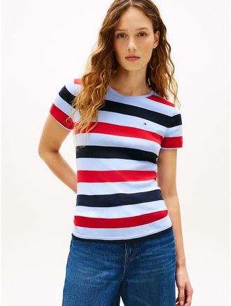 Tommy Hilfiger Womens Rugby Stripe Crewneck T-Shirt - Blue - XXL