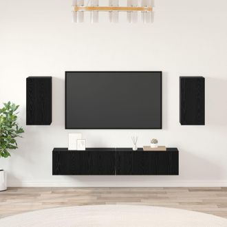 Berkfield Home TV Cabinet Set with Shelf Wall-mounted with Storage with Door 4 pcs Black oak 80 x 30 x 30.5 cm