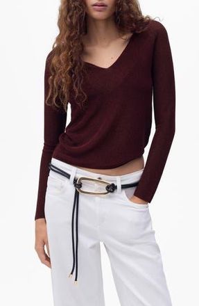 Mango Metallic V-Neck Sweater in Wine at Nordstrom Rack, Size Small