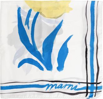 Marni Floral Print Silk Foulard - Dames - Zijden sjaals - Wit - ONE Size - Accessoires