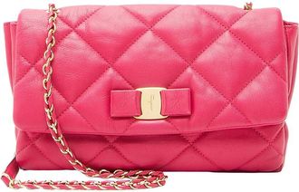 Ferragamo Pink Leather & Quilted Leather Soft Vara Medium Shoulder Bag (Authentic Pre-Loved)