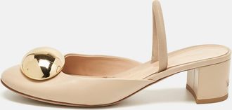 Gianvito Rossi Beige Leather Sphera Block Heel Pumps