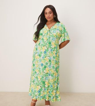 Nobody's Child Dahlia midi tea dress in green and yellow ditsy-Multi