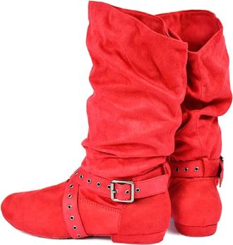 Generic Jouncing Suede Sole Boot Step Women Latin Dance Boots Salsa Shoe Long Warm Up Line Shoes West Coast Swing Dance Boots(Red,6.5US)