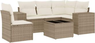 vidaXL Juego De Sof&aacute;s Jard&iacute;n Con Cojines 6 Pzas Rat&aacute;n Sint&eacute;tico Beige Vidaxl