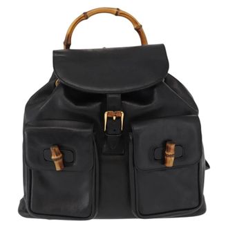 Gucci Vintage Bamboo Leather Black Leather Backpack Bag (Pre-Owned)