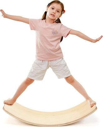 Costway Costway Tabla De Equilibrio De 90 X 40 X19 Cm Plataforma De Equilibrio De Madera Tabla Curvada Para Yoga Carga Hasta 220kg