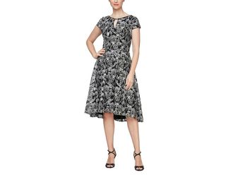Alex Evenings Short Embroidered A-Line Dress Womens Dress Black/Taupe : 10, Polyester