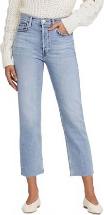 Re/Done 70s Stove Pipe High Rise Straight Leg Jeans In Blue