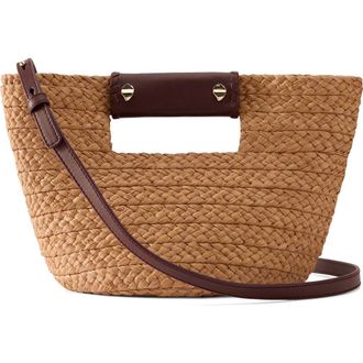 Helen Kaminski Mini Remi Braided Raffia Tote in Nougat/Garnet at Nordstrom