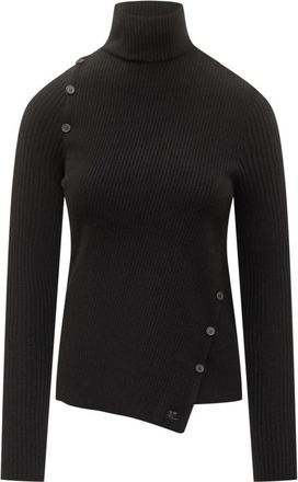 Courr&egrave;ges Oblique Buttoned Sweater - Dames - Coltruien - Zwart - M - Polyester - Truien & Vesten