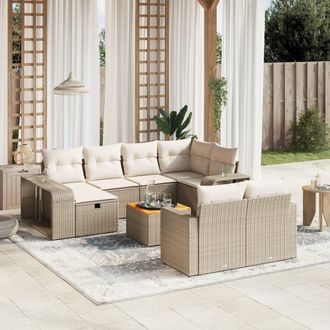 vidaXL Set De Sof&aacute;s De Jard&iacute;n 11pzas Con Cojines Rat&aacute;n Sint&eacute;tico Beige Vidaxl
