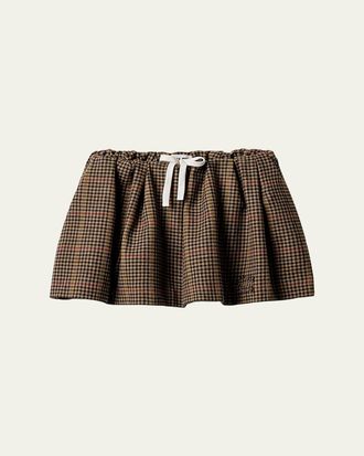 Miu Miu Check Wool Drawstring Mini Skirt