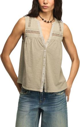 Lucky Brand Lace Inset Cotton Button-Up Tank in Dried Sage at Nordstrom, Size X-Large