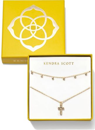 Kendra Scott Amelia Cubic Zirconia Station Necklace & Cross Pendant Necklace Gift Set in Gold White Crystal at Nordstrom